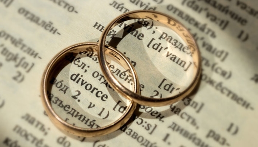 Close up of two wedding rings on top of a book.